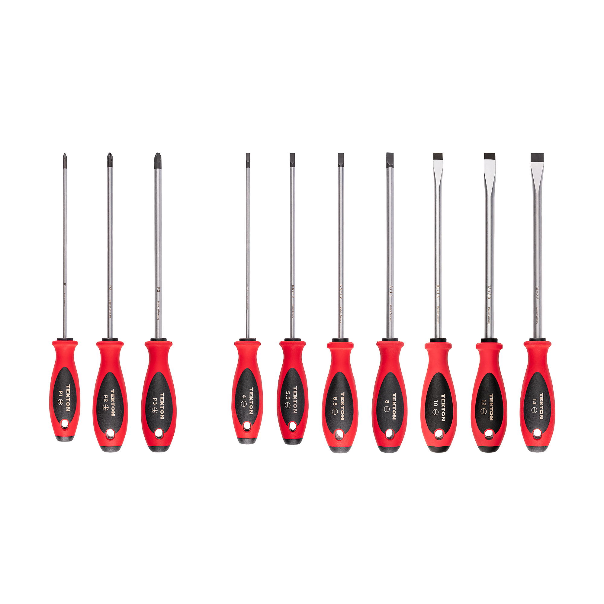 TEKTON Phillips and Slotted Screwdriver Set - 8 Inch Shanks, 10-Piece (#1 - #3, 4 - 14 mm) | DWZ90008